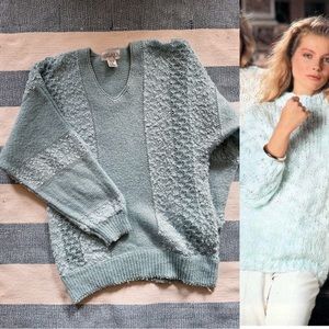 Vintage 80’s‎ blue v-neck textured long sleeve pastel sweater size M